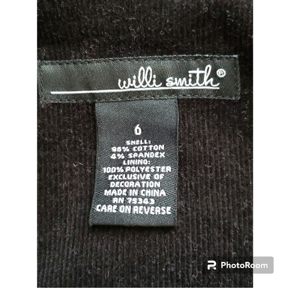 ☕ Willi Smith Black Corduroy Jacket With Lace Accents Size 6 - Picture 6 of 10